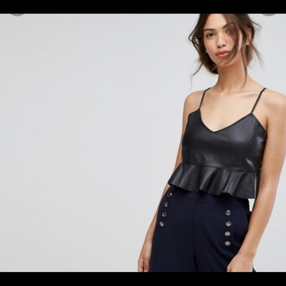 Zara black faux leather peplum crop top